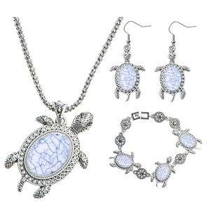 Natural Stone Silver Plated Lucky Turtle 3pc set